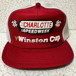 VTG Nascar Charlotte Speed Week Hat Cap Puffed Mesh Trucker SnapBack 80’s Retro